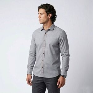 104 TED BAKER Men's Micro Geo Print Long Sleeve Slim Shirt - Grey, Sz 6 [XXL]